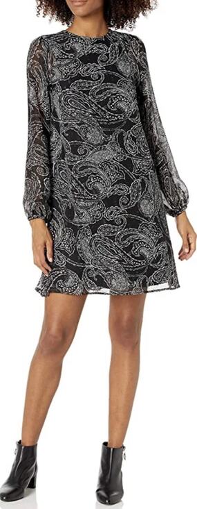 Calvin Klein Dresses & Skirts - Calvin Klein Paisley Print Long Sleeve A Line Dress Size 6 Black Gray